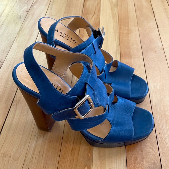 Marvin K. (Aquatalia) Blue Leather High Heel Sandals - Made in Italy - Size 6.5 - Picture 2 of 16